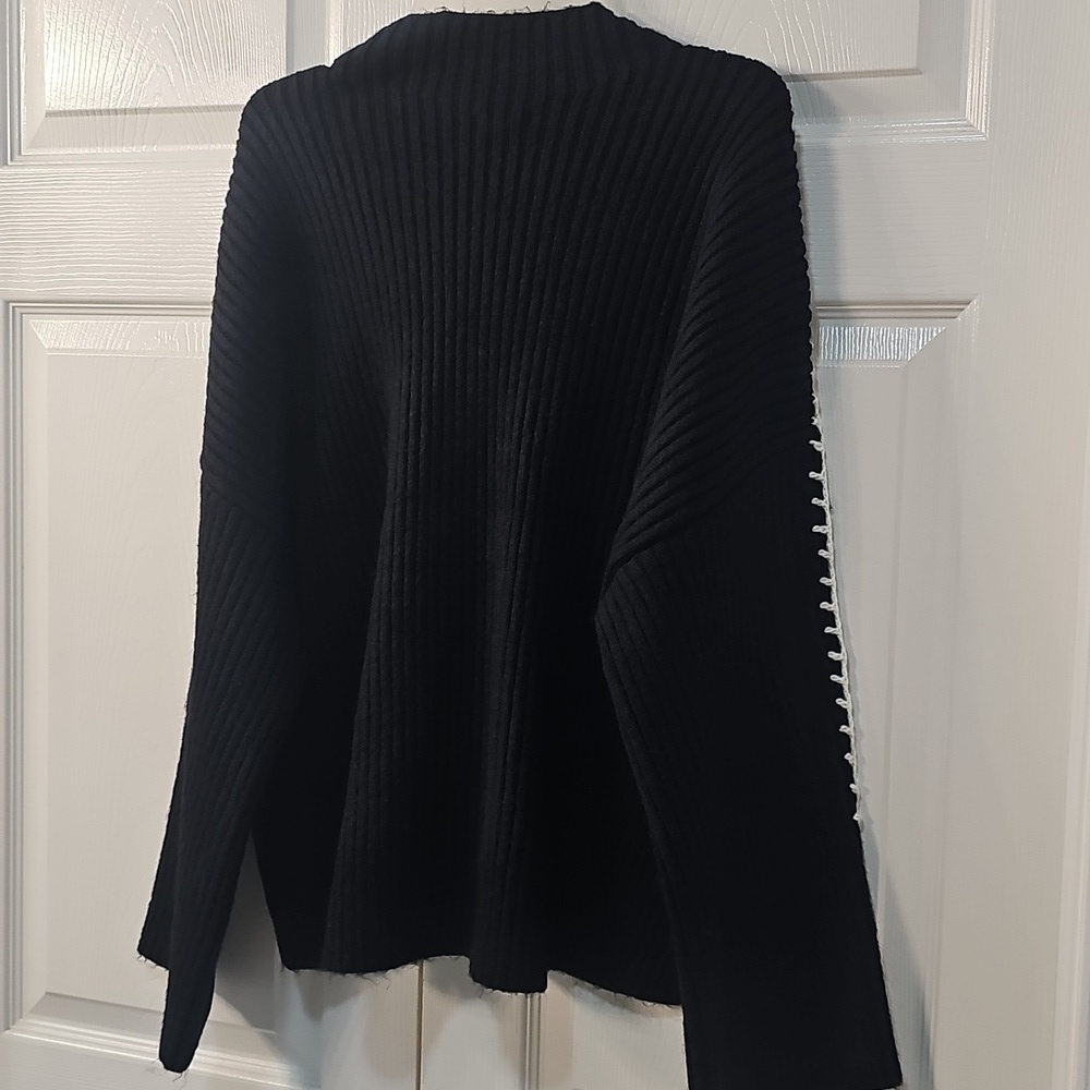 New Halogen Contrast Stitch Chunky Plush Thick Sweater BLK/White XL - Picture 11 of 14